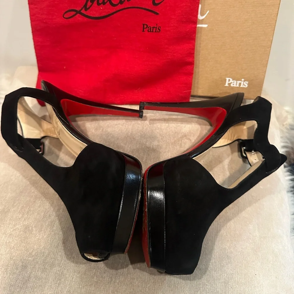 Christian Louboutin Black Suede Platform Heels - Picture 6 of 15